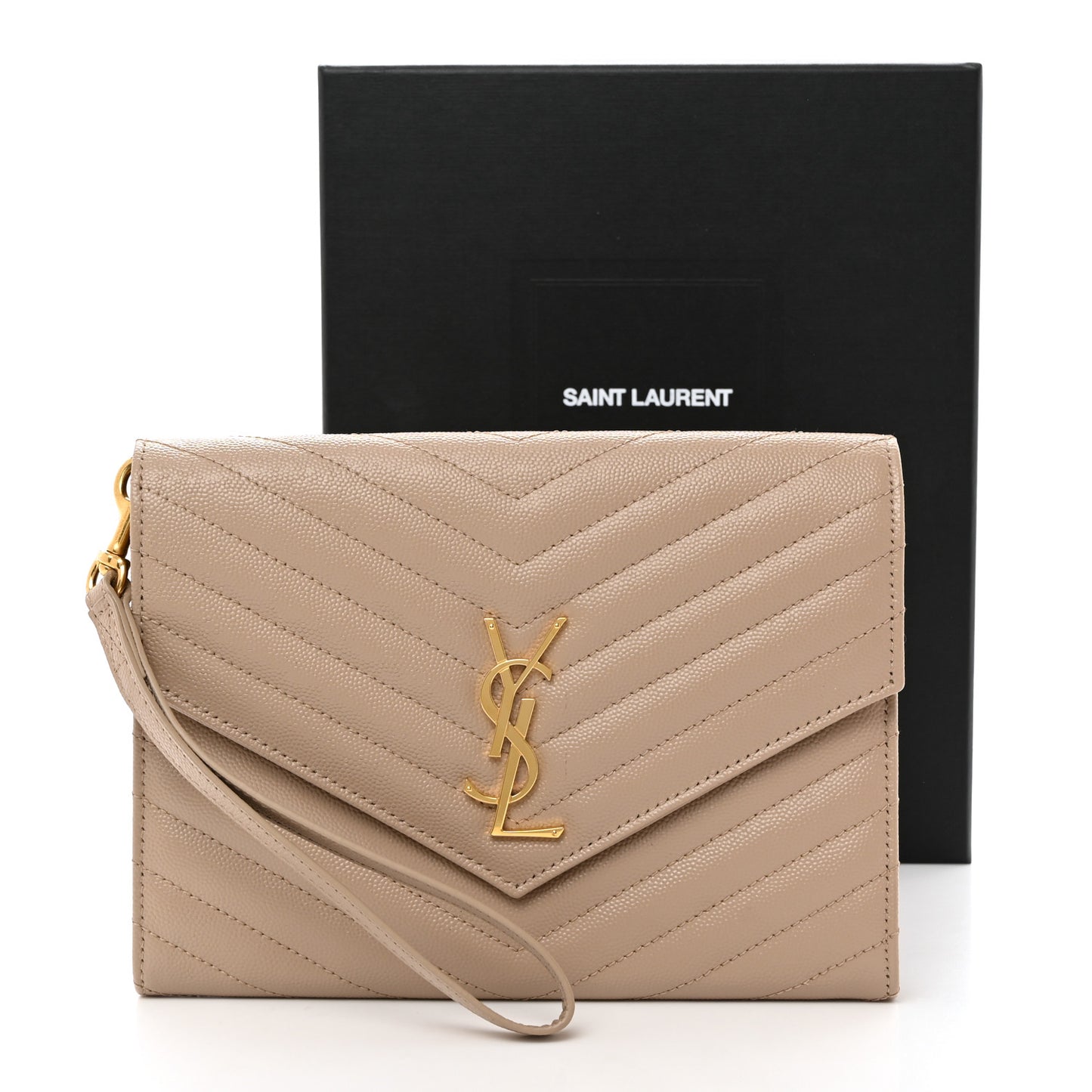 Grain De Poudre Matelasse Chevron Monogram Envelope Clutch Dark Beige