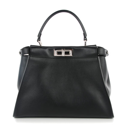 Fendi Vitello Seta Python Crocodile Monster Eyes Medium Peekaboo Iconic Satchel Black Girasole 1 of 8