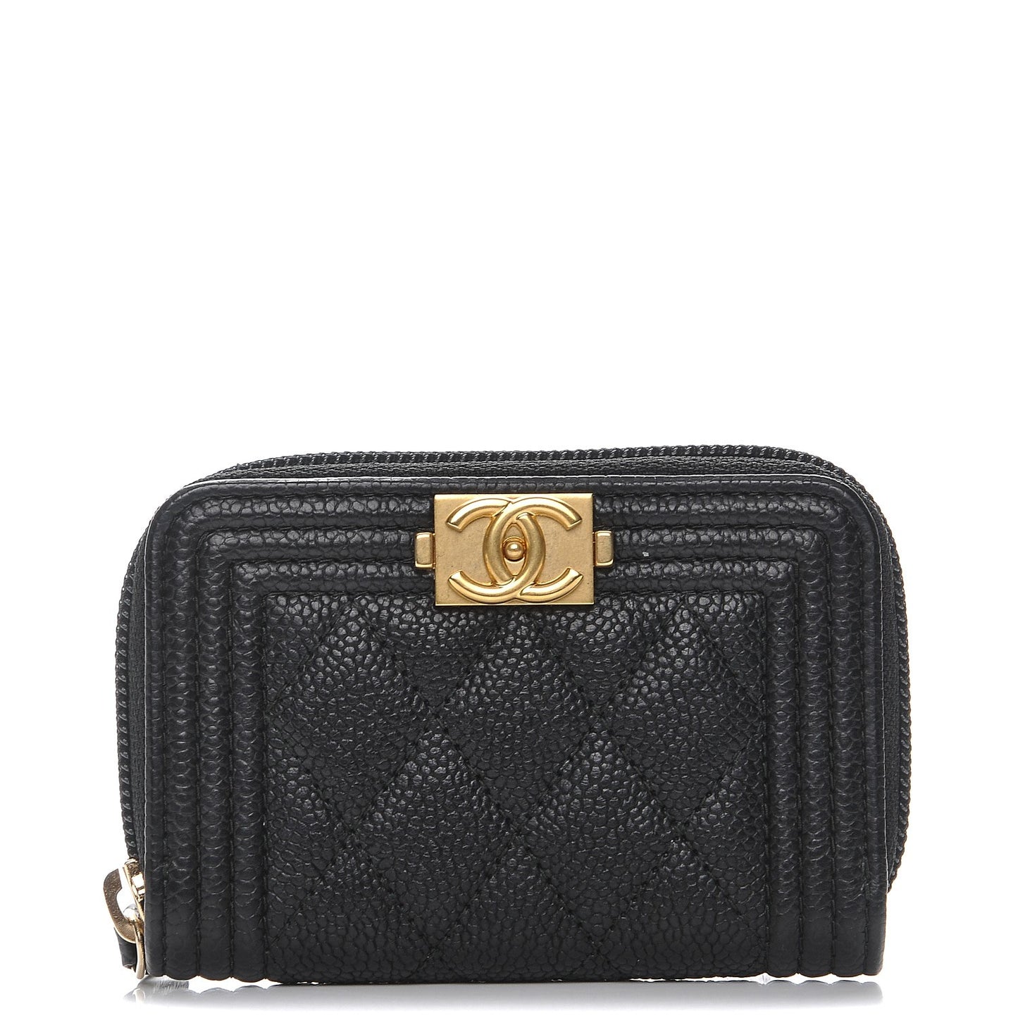 Caviar Quilted Boy Zip Around Coin Purse Wallet Black