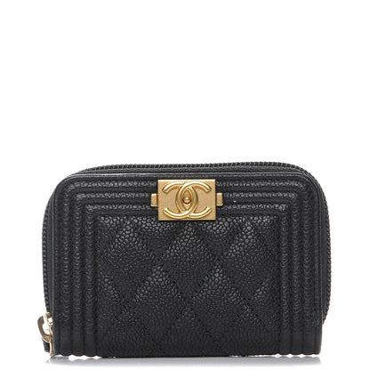 Chanel Caviar Quilted Boy Zip Around Coin Purse Wallet Black 1 of 9