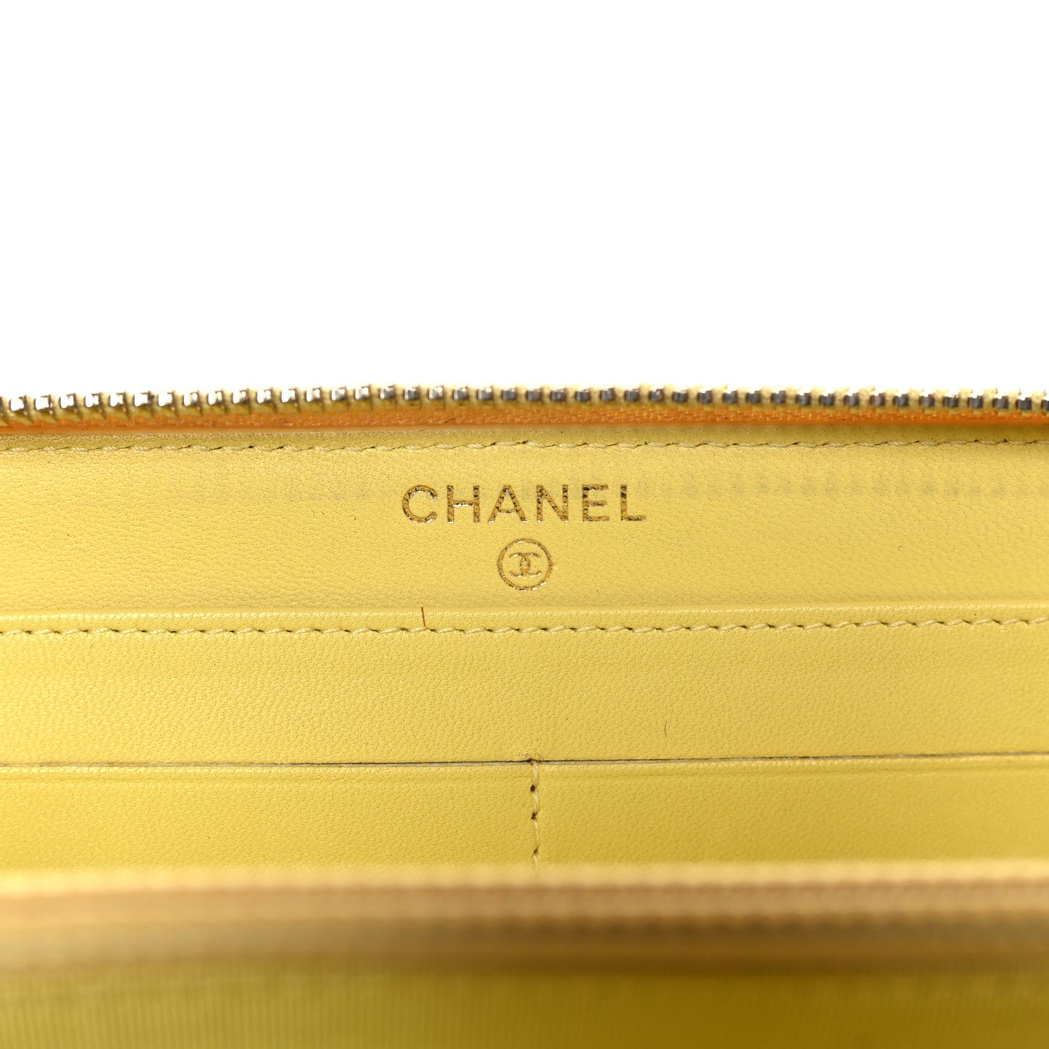 Chanel Lambskin Quilted Large Gusset Zip Around Wallet Yellow 6 of 12