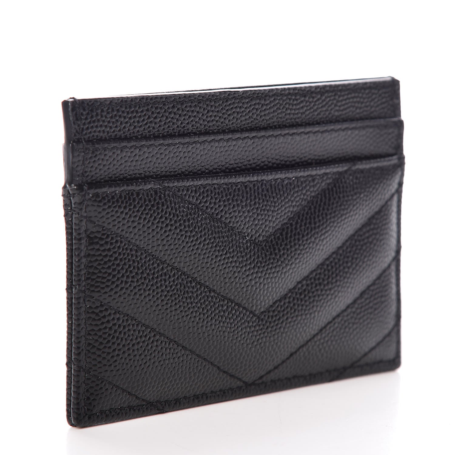 Saint Laurent Grain De Poudre Matelasse Chevron Monogram Credit Card Case Black 3 of 8