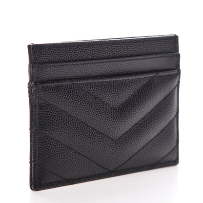 Saint Laurent Grain De Poudre Matelasse Chevron Monogram Credit Card Case Black 3 of 8