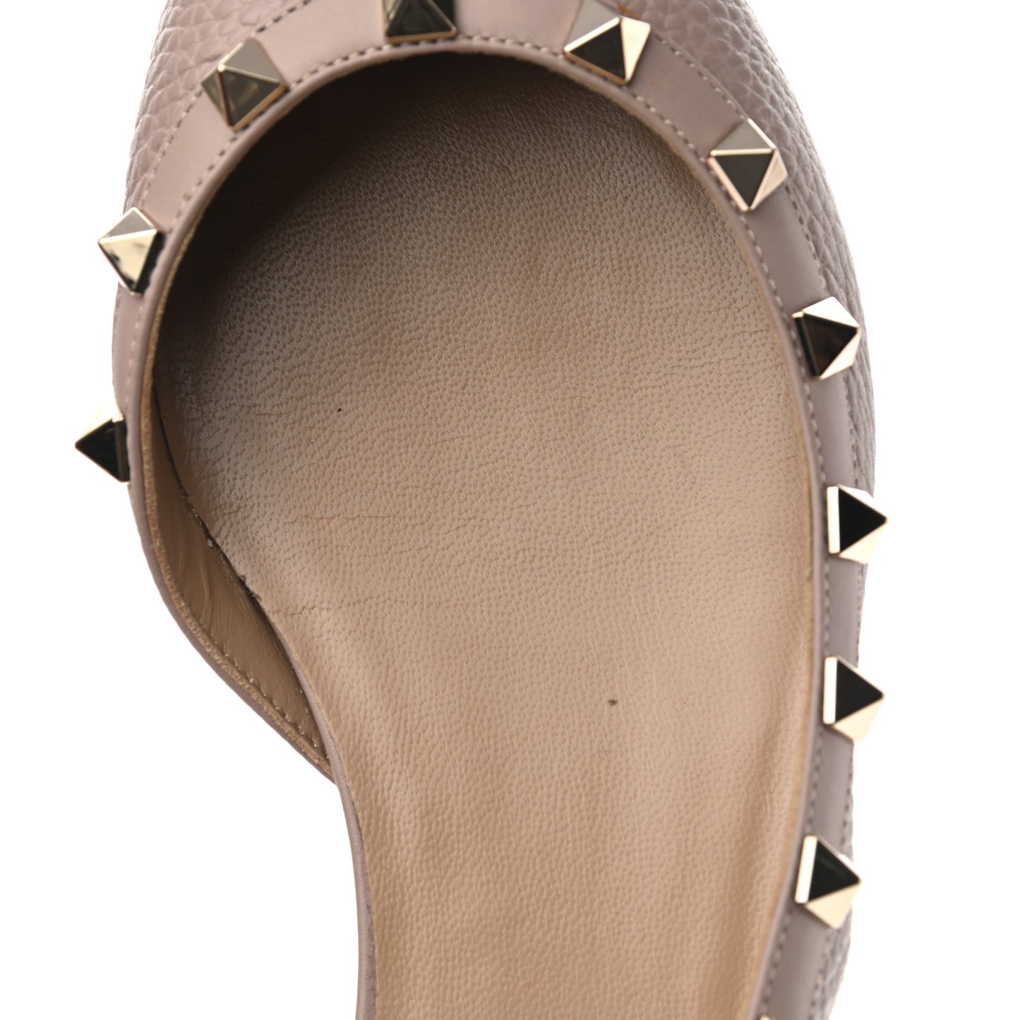 Pebbled Calfskin Rockstud Slingback Flats 36.5 Poudre