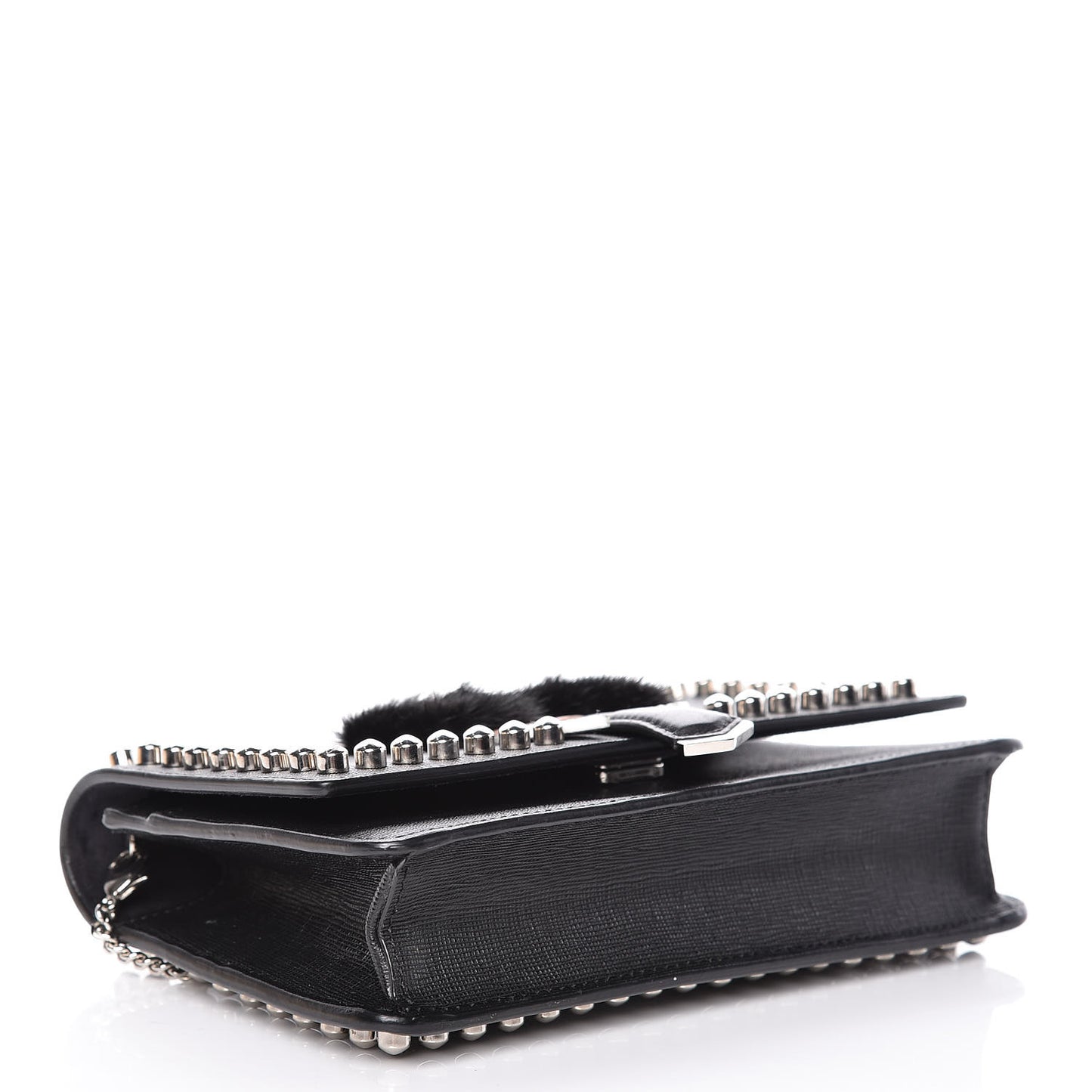 Vitello Elite Mink Fur Studded Karlito Tube Wallet on Chain Black