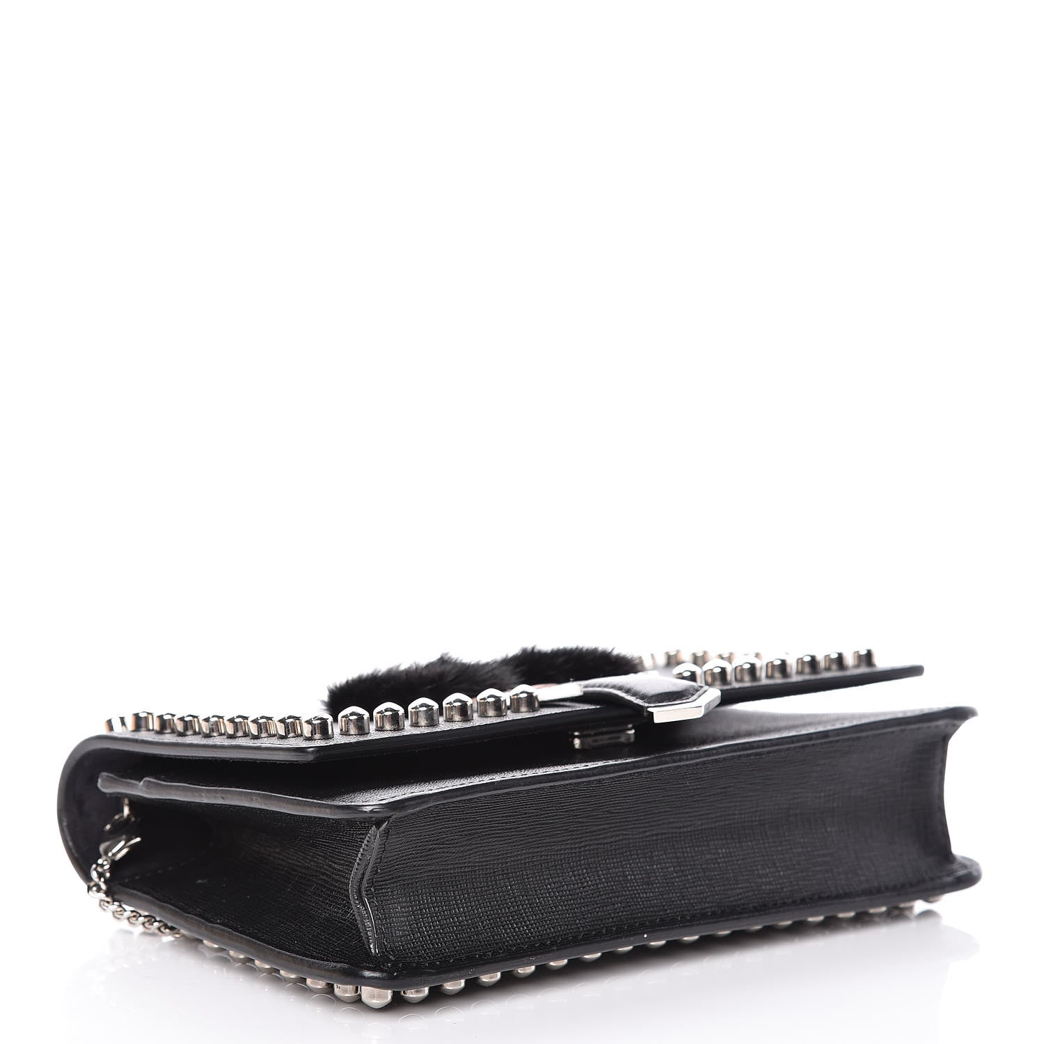 Fendi Vitello Elite Mink Fur Studded Karlito Tube Wallet on Chain Black 4 of 11