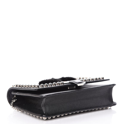 Fendi Vitello Elite Mink Fur Studded Karlito Tube Wallet on Chain Black 4 of 11