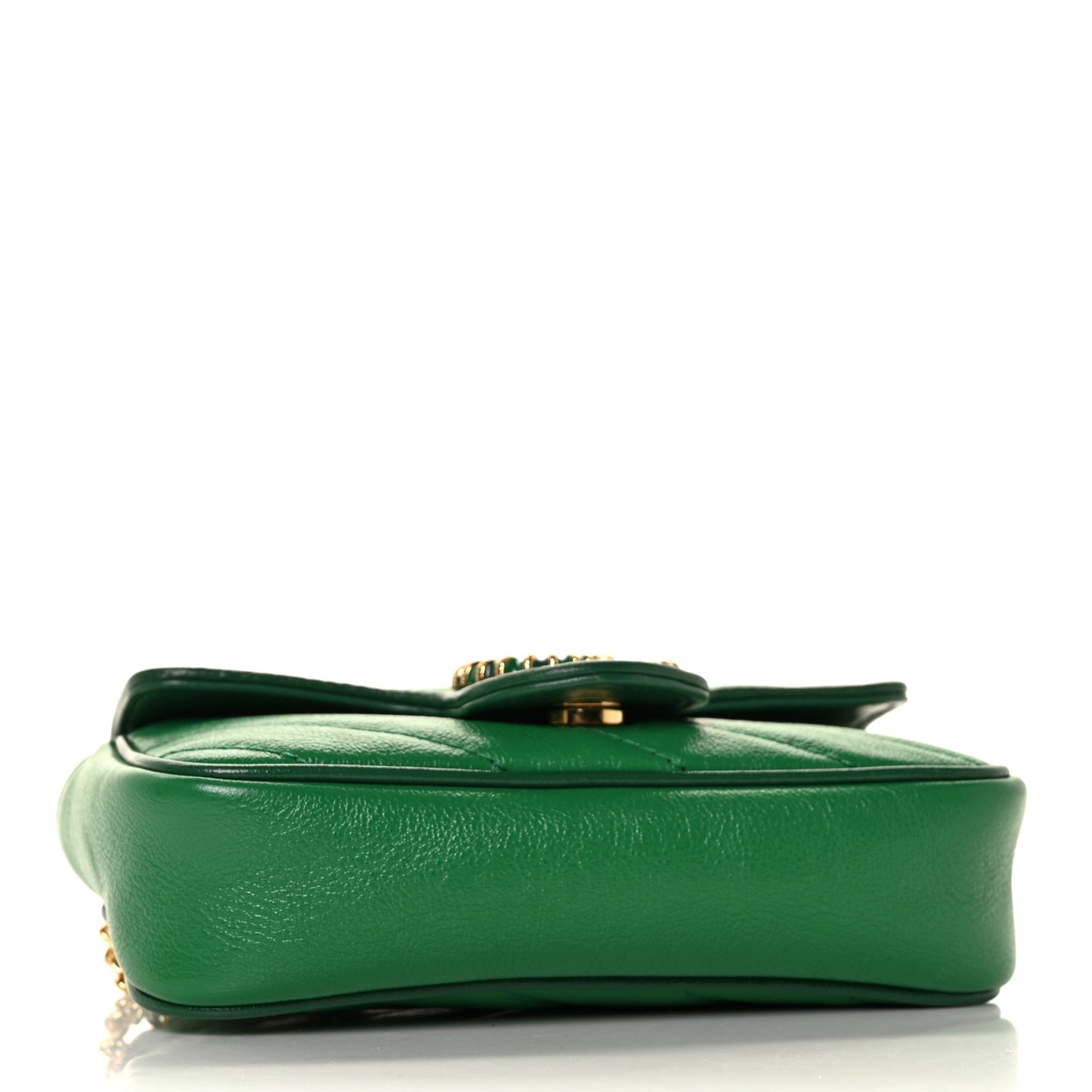 Azalea Calfskin Enamel Matelasse Diagonal Super Mini Torchon GG Marmont Shoulder Bag New Shamarock Emerald