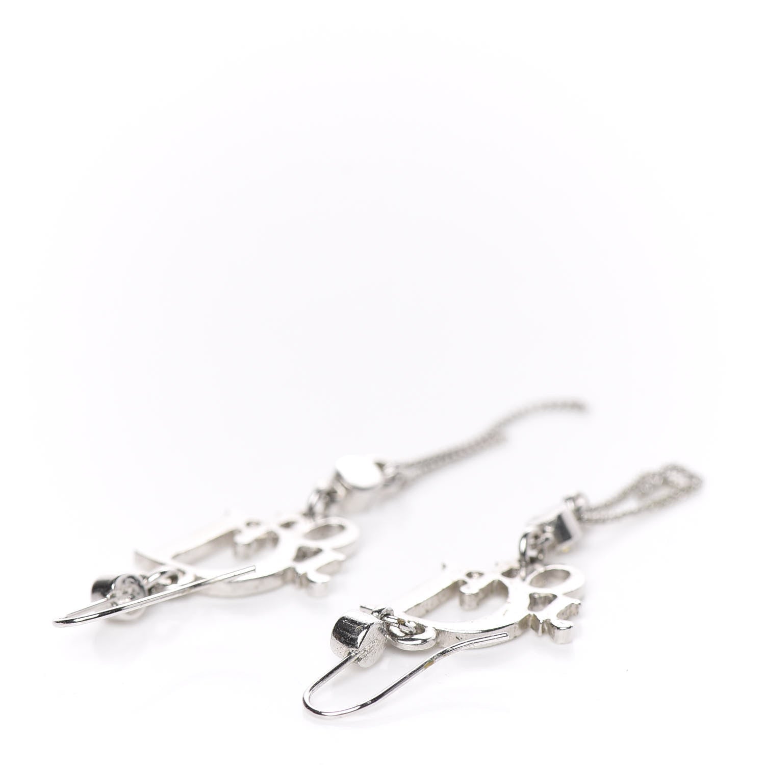 Christian Dior Crystal Signature Drop Earrings Silver 3 of 5