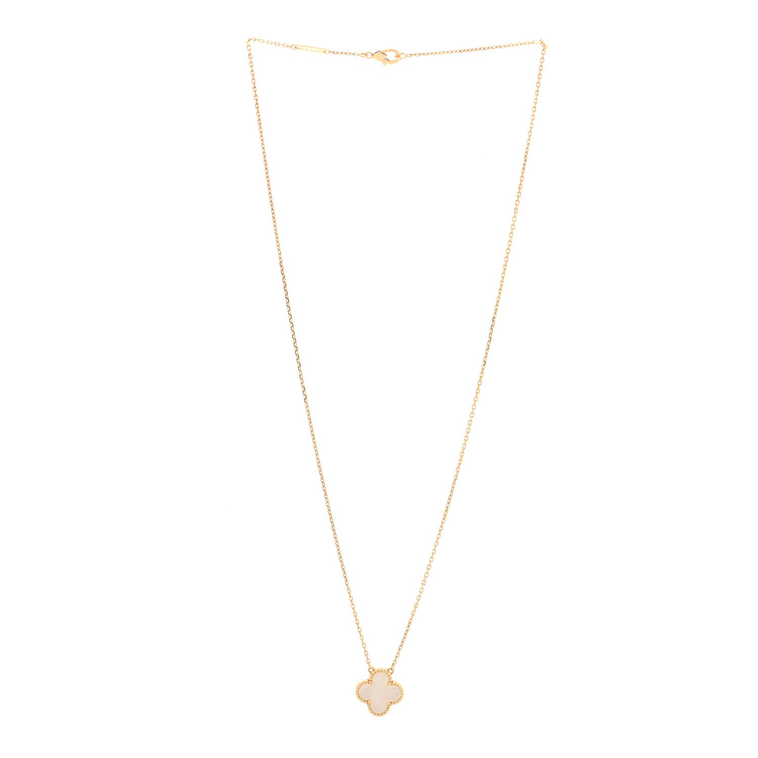 Van Cleef & Arpels 18K Yellow Gold Mother of Pearl Vintage Alhambra Pendant Necklace 3 of 4