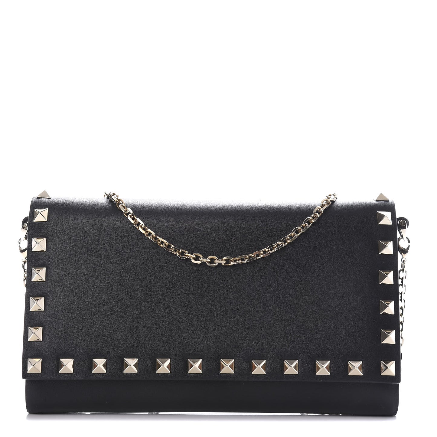 Vitello Small Rockstud Flap Wallet on Chain Black