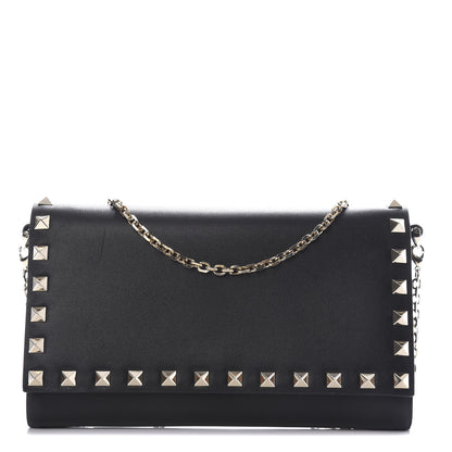 Valentino Garavani Vitello Small Rockstud Flap Wallet on Chain Black 1 of 11