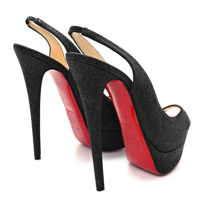 Christian Louboutin Glitter Lady Peep Sling 150 Pumps 37.5 Black Red 5 of 8