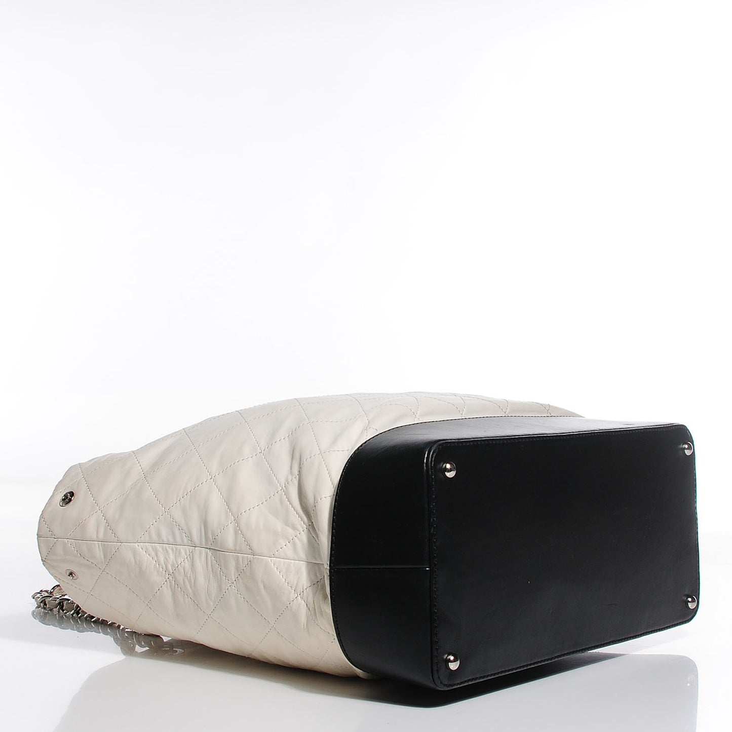 Calfskin Stitched Large VIP Shopping Tote White Black