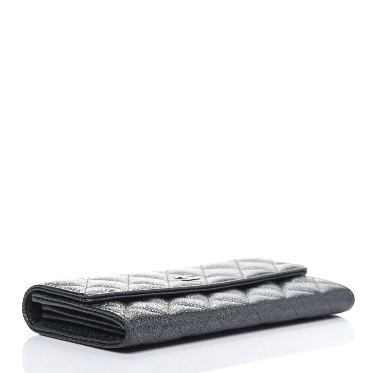 Metallic Caviar Quilted Large Flap Wallet Charcoal