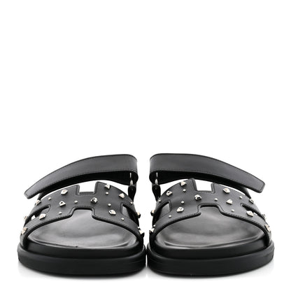 Hermes Calfskin Medor Studded Womens Chypre Sandals 37.5 Black 3 of 10