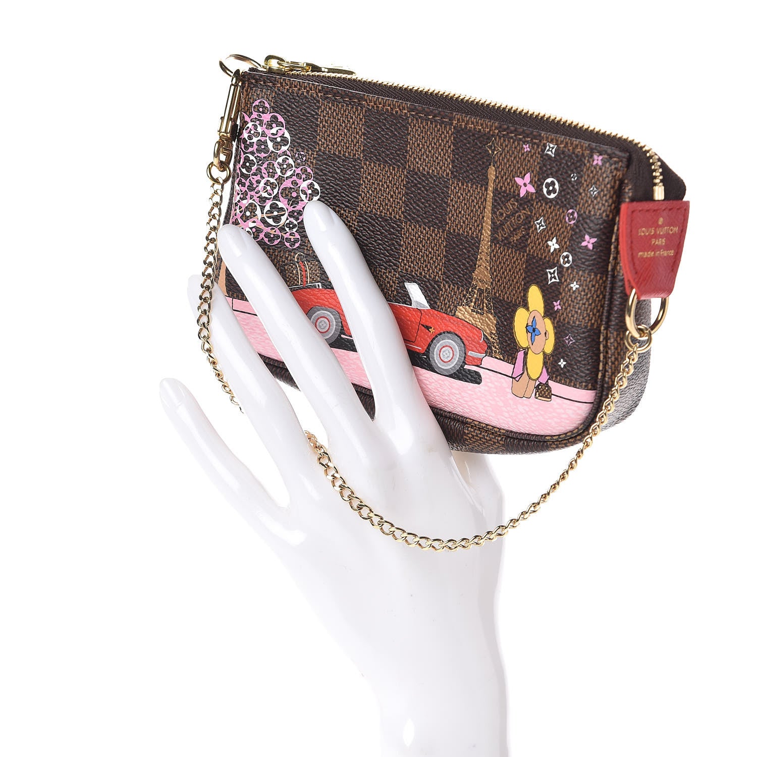 Louis Vuitton Damier Ebene 2019 Christmas Animation Mini Pochette Accessories Red 2 of 7