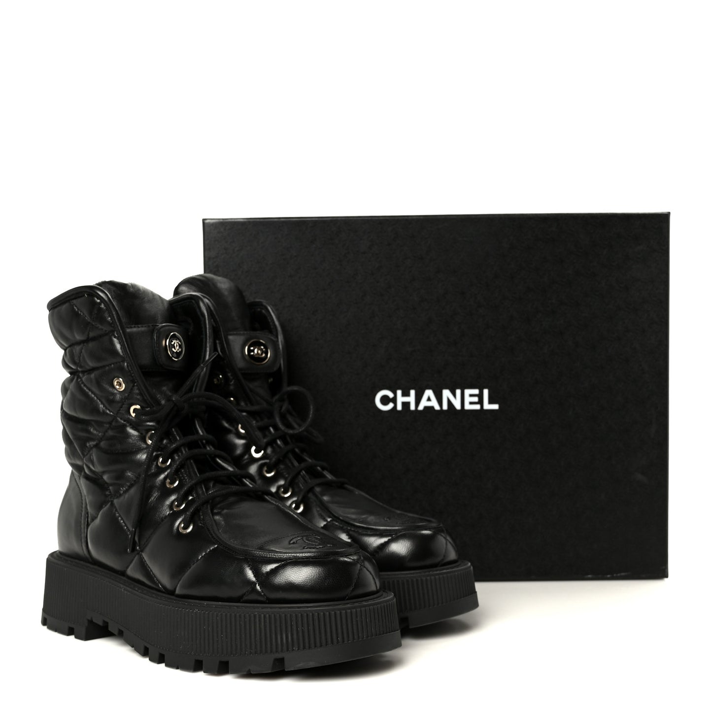 Lambskin Calfskin Quilted Lace Up Combat Boots 40.5 Black