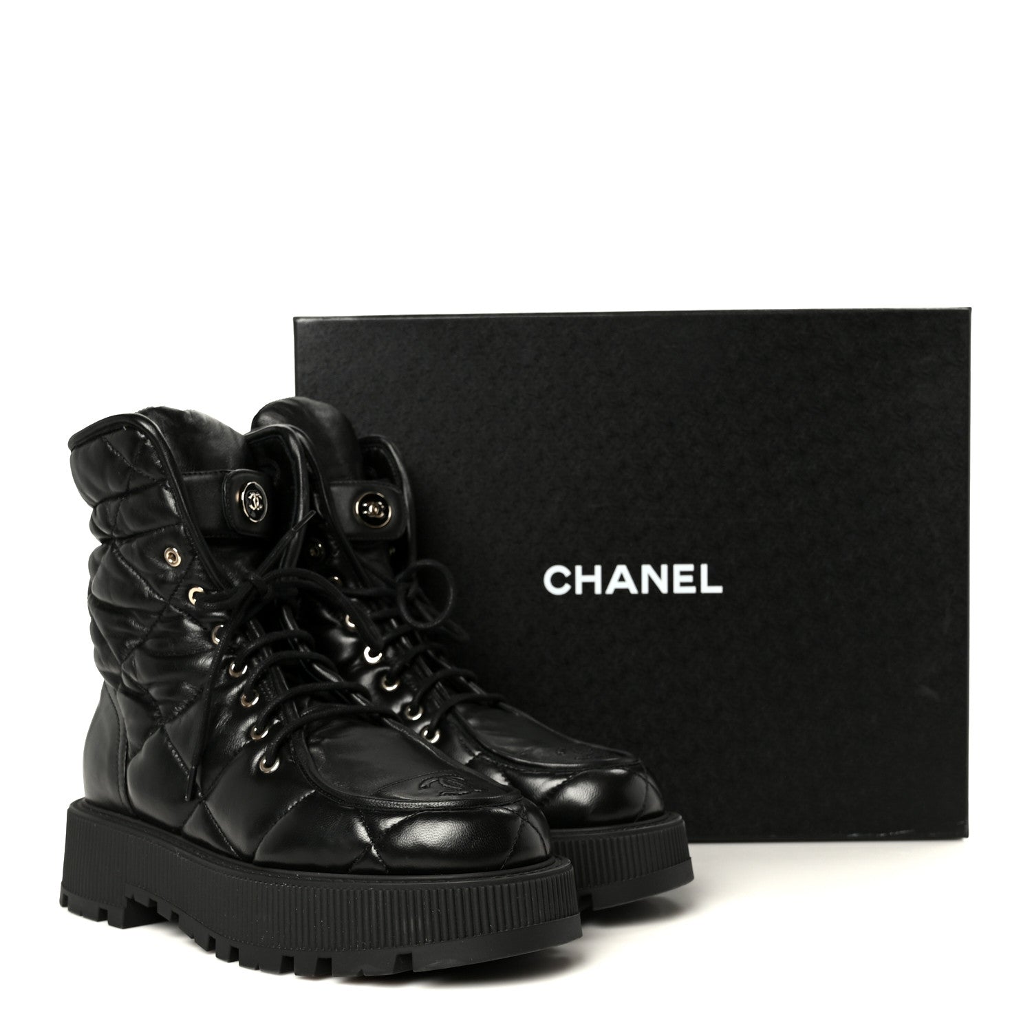 Chanel Lambskin Calfskin Quilted Lace Up Combat Boots 40.5 Black 10 of 10