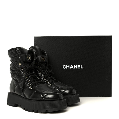 Chanel Lambskin Calfskin Quilted Lace Up Combat Boots 40.5 Black 10 of 10