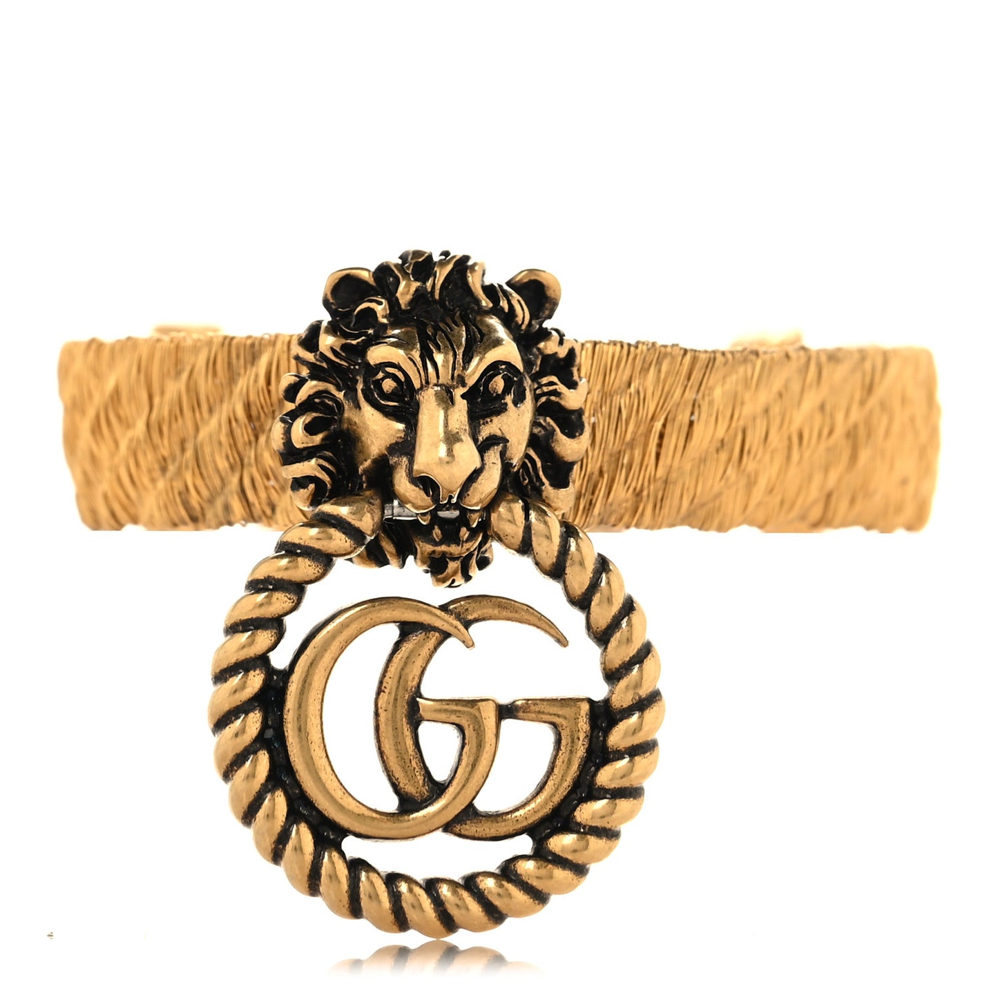 Metal GG Lion Head Bracelet Aged Gold