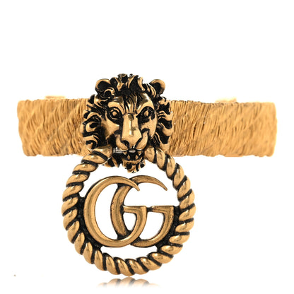 Gucci Metal GG Lion Head Bracelet Aged Gold 1 of 4