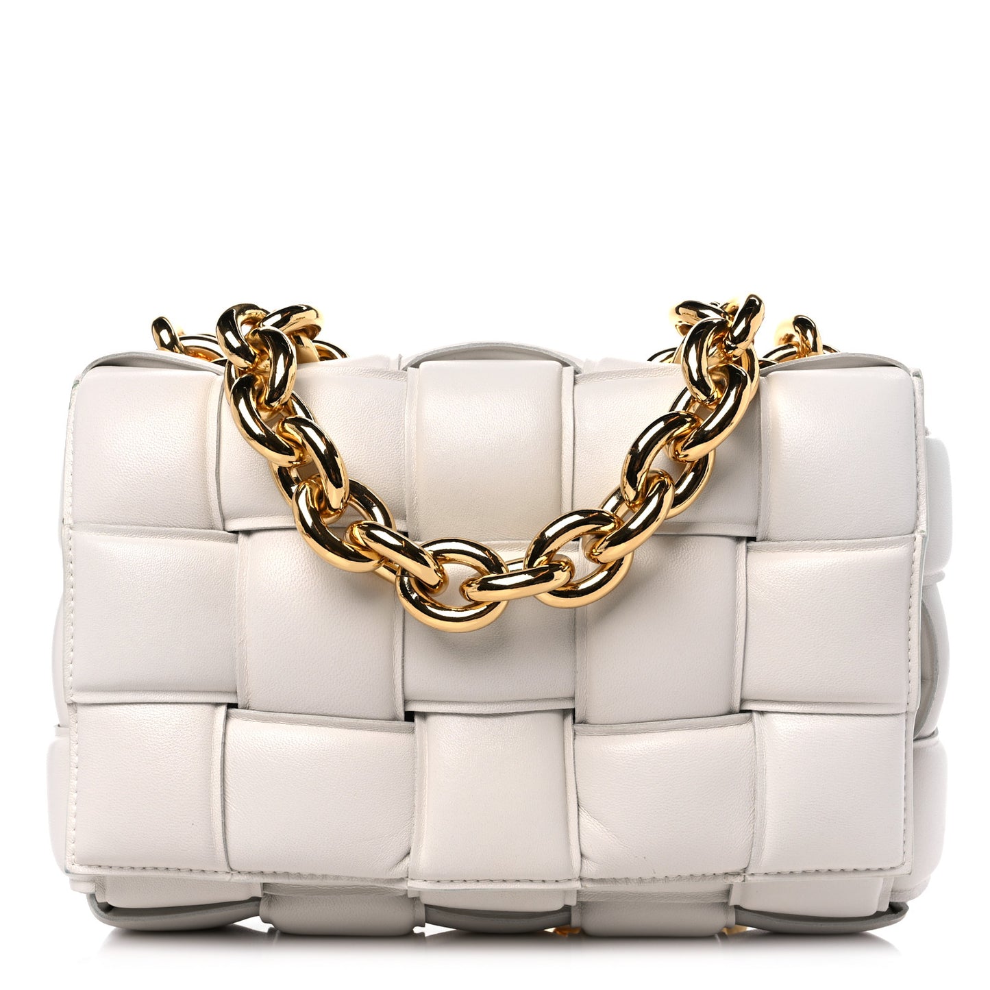 Lambskin Maxi Intreccio Padded Chain Cassette Crossbody Bag Chalk