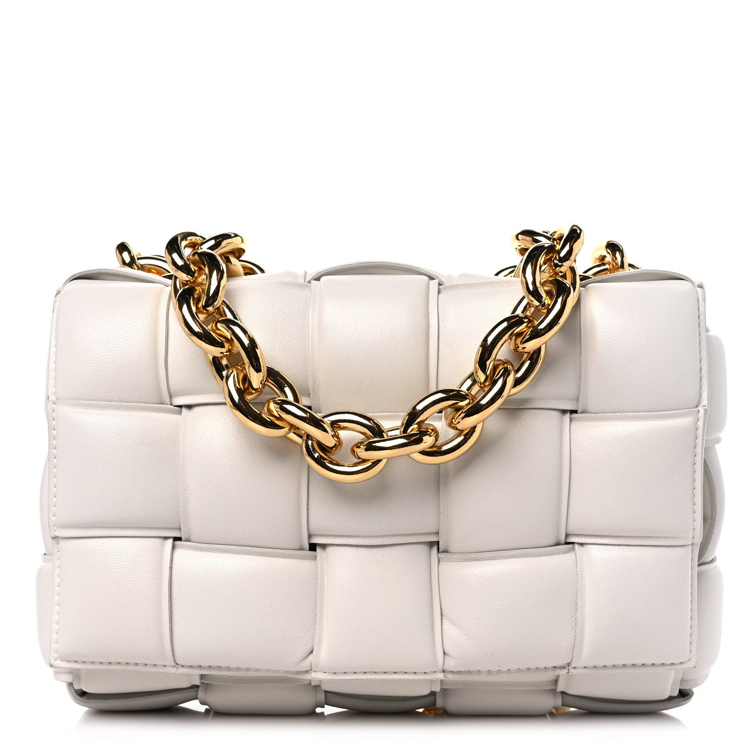 Bottega Veneta Lambskin Maxi Intreccio Padded Chain Cassette Crossbody Bag Chalk 1 of 9