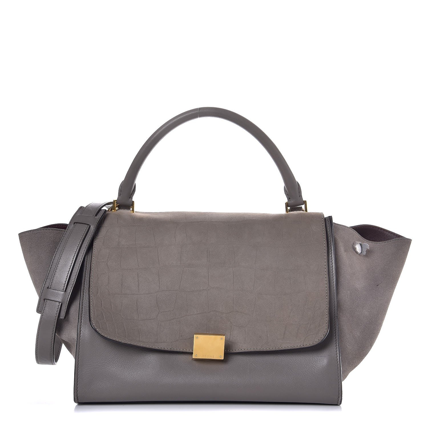 Celine Crocodile Embossed Nubuck Medium Trapeze Grey 1 of 15