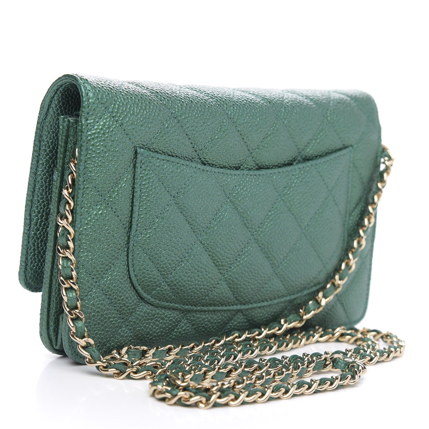 Chanel Metallic Caviar Quilted Wallet On Chain WOC Green 3 of 11