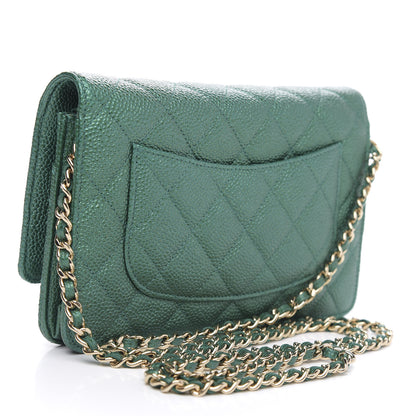 Chanel Metallic Caviar Quilted Wallet On Chain WOC Green 3 of 11
