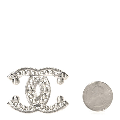 Chanel Metal Crystal CC Brooch Silver 2 of 3