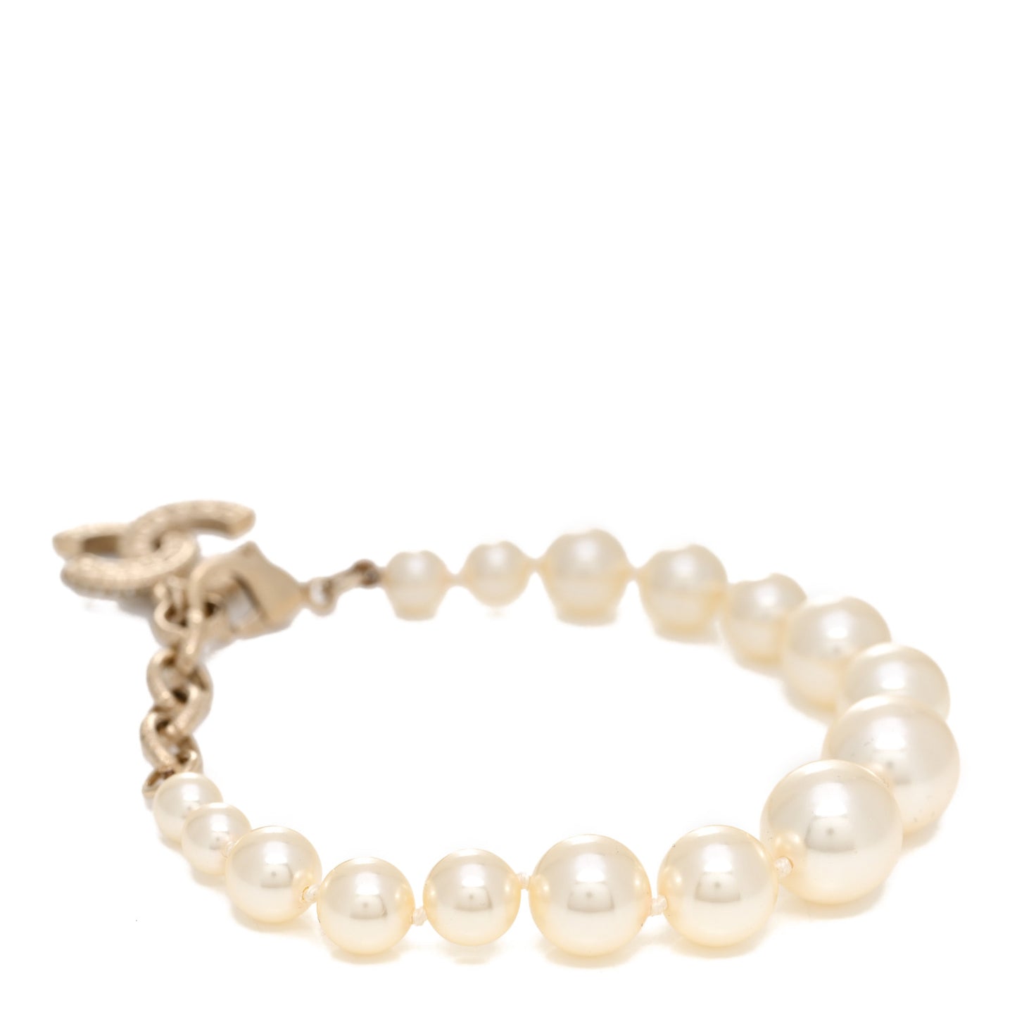 Graduated Pearl Crystal CC Bracelet Gold