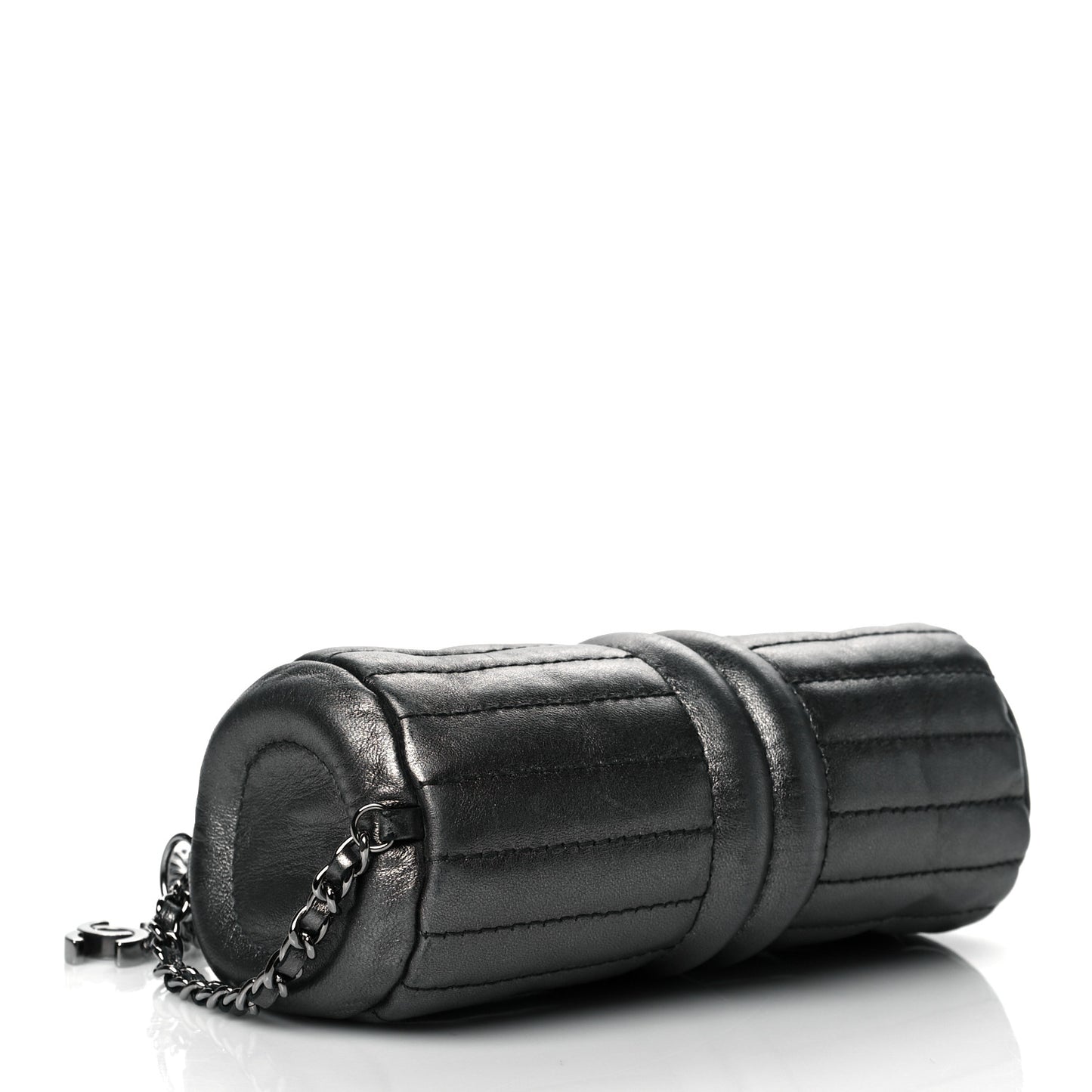 Metallic Lambskin Horizontal Quilt Pochette Dark Grey