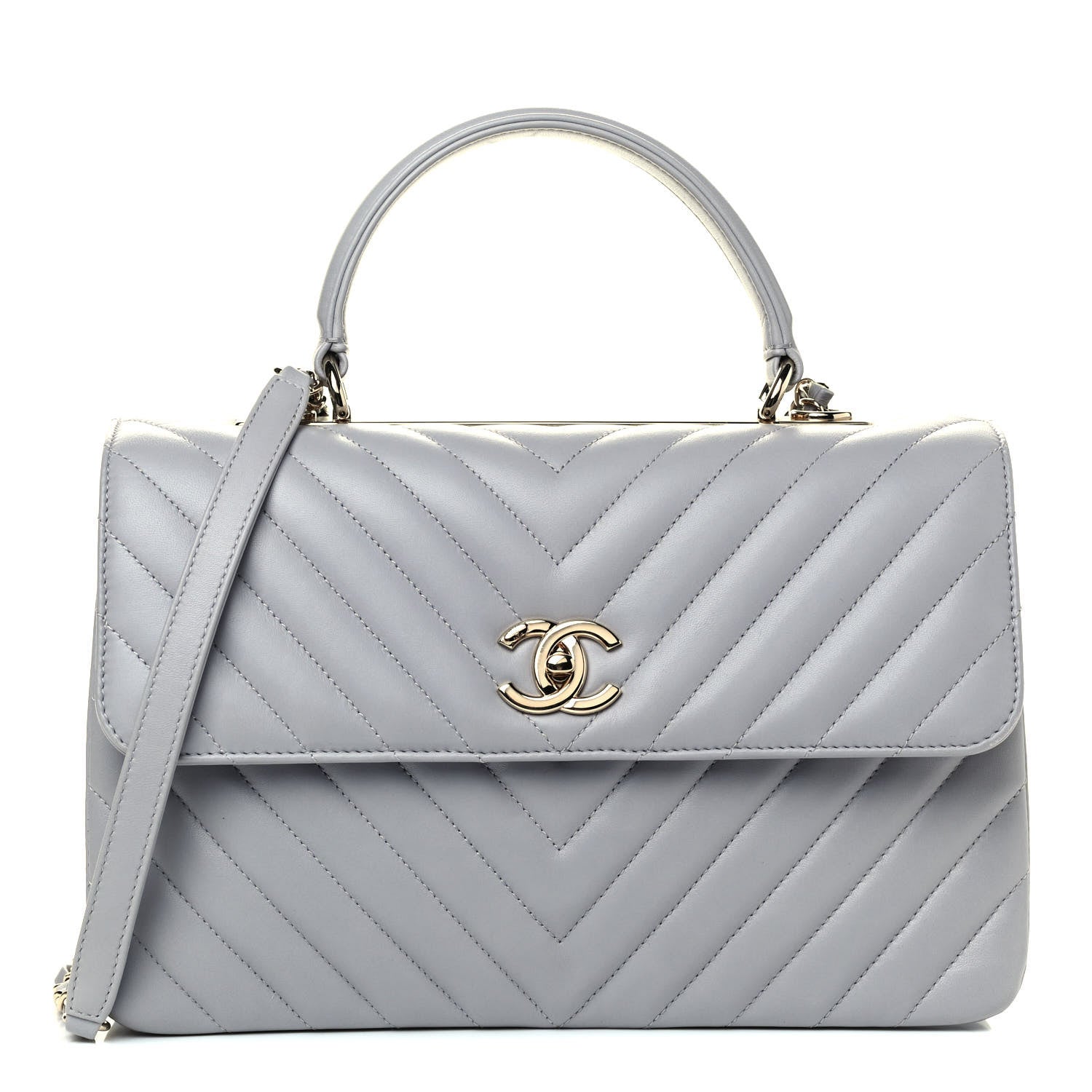Chanel Lambskin Chevron Quilted Medium Trendy CC Dual Handle Flap Bag Grey 1 of 4