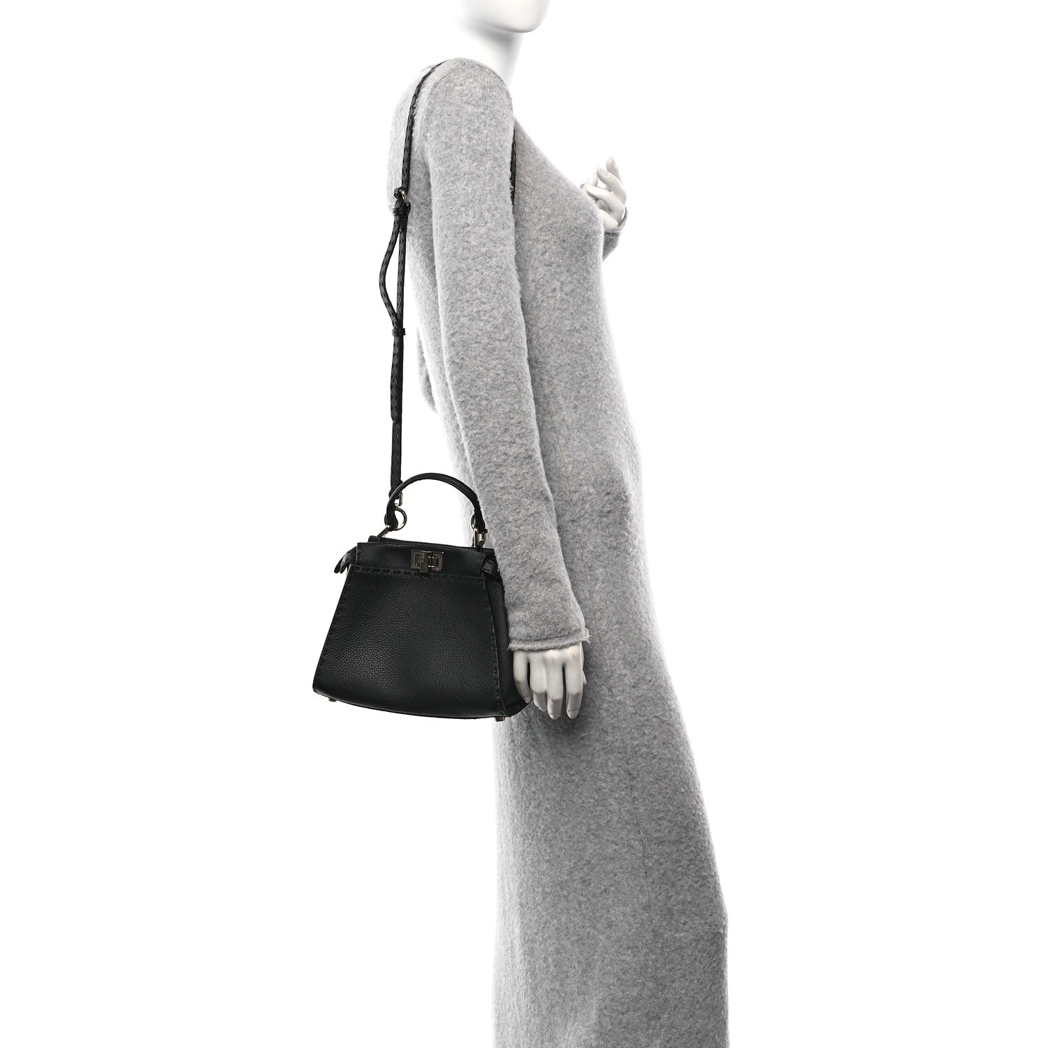 Fendi Cuoio Romano Selleria Bi-Color Mini Peekaboo Iconic Satchel Black Mou 2 of 9