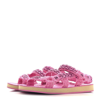 Chanel Tweed Chain Sandals 38.5 Pink 4 of 8