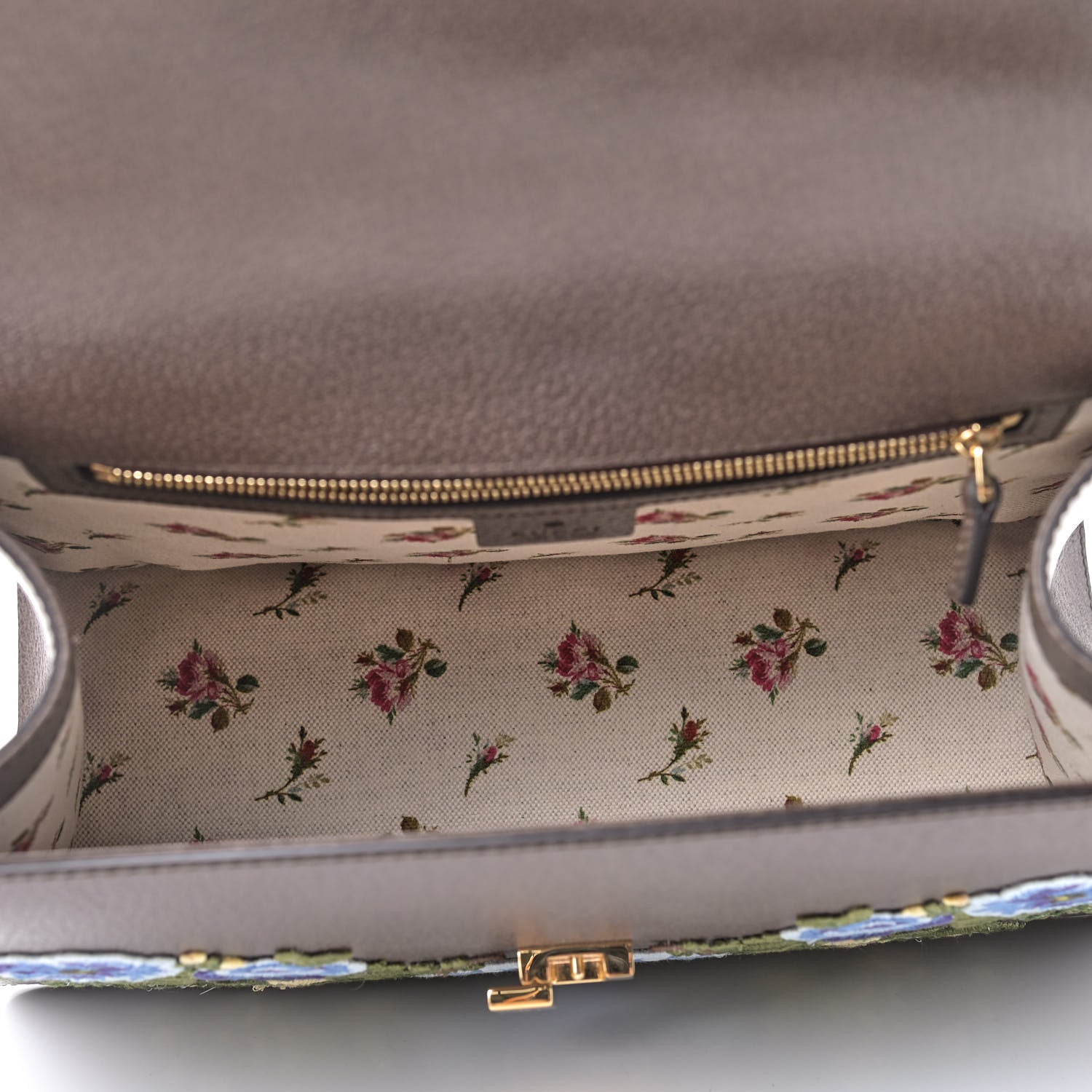 Gucci Calfskin Embroidered Medium Sylvie Top Handle Bag New Acero Multicolor 5 of 9