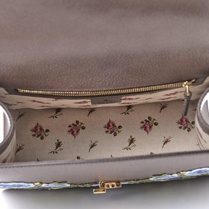 Gucci Calfskin Embroidered Medium Sylvie Top Handle Bag New Acero Multicolor 5 of 9