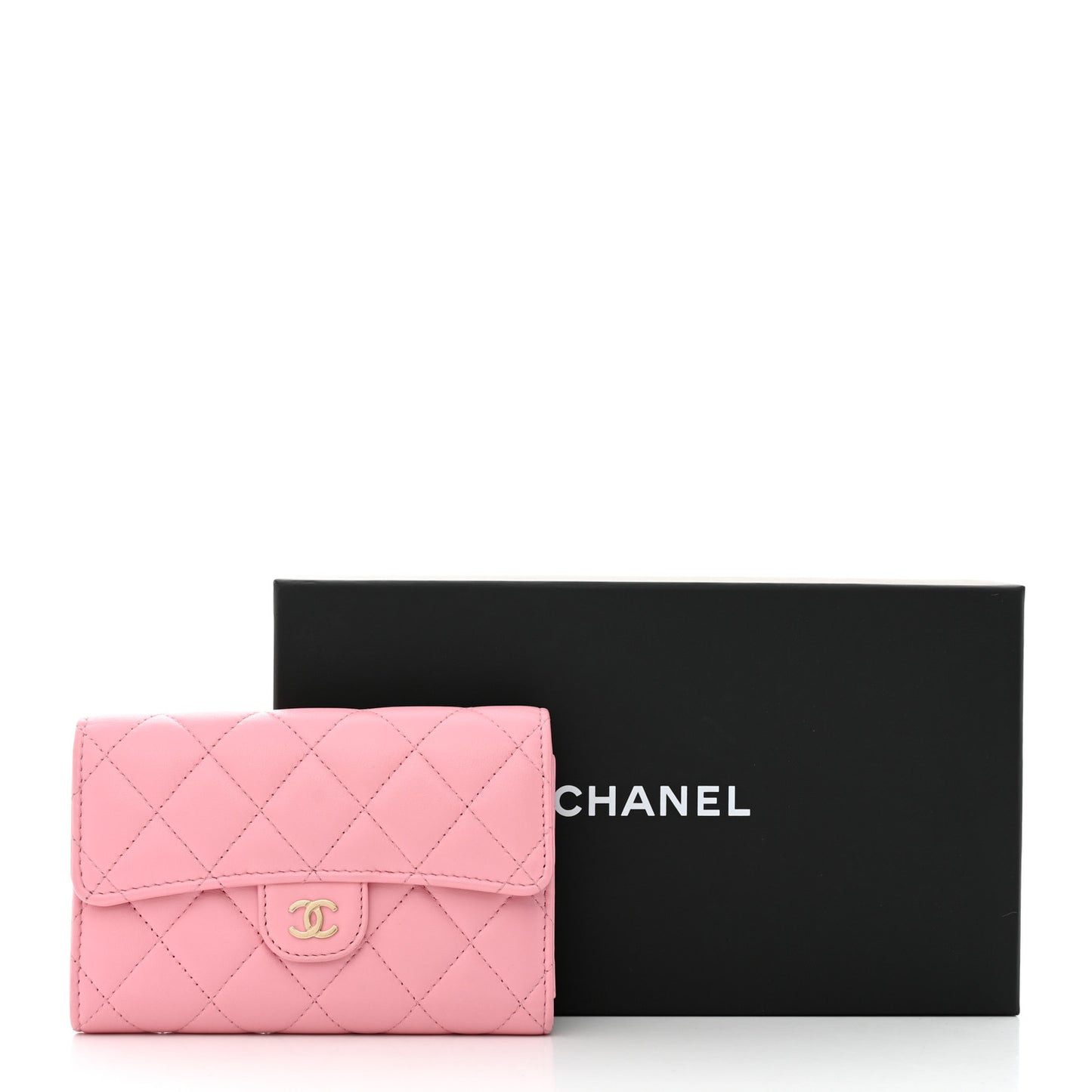 Lambskin Quilted Medium Flap Wallet Pink