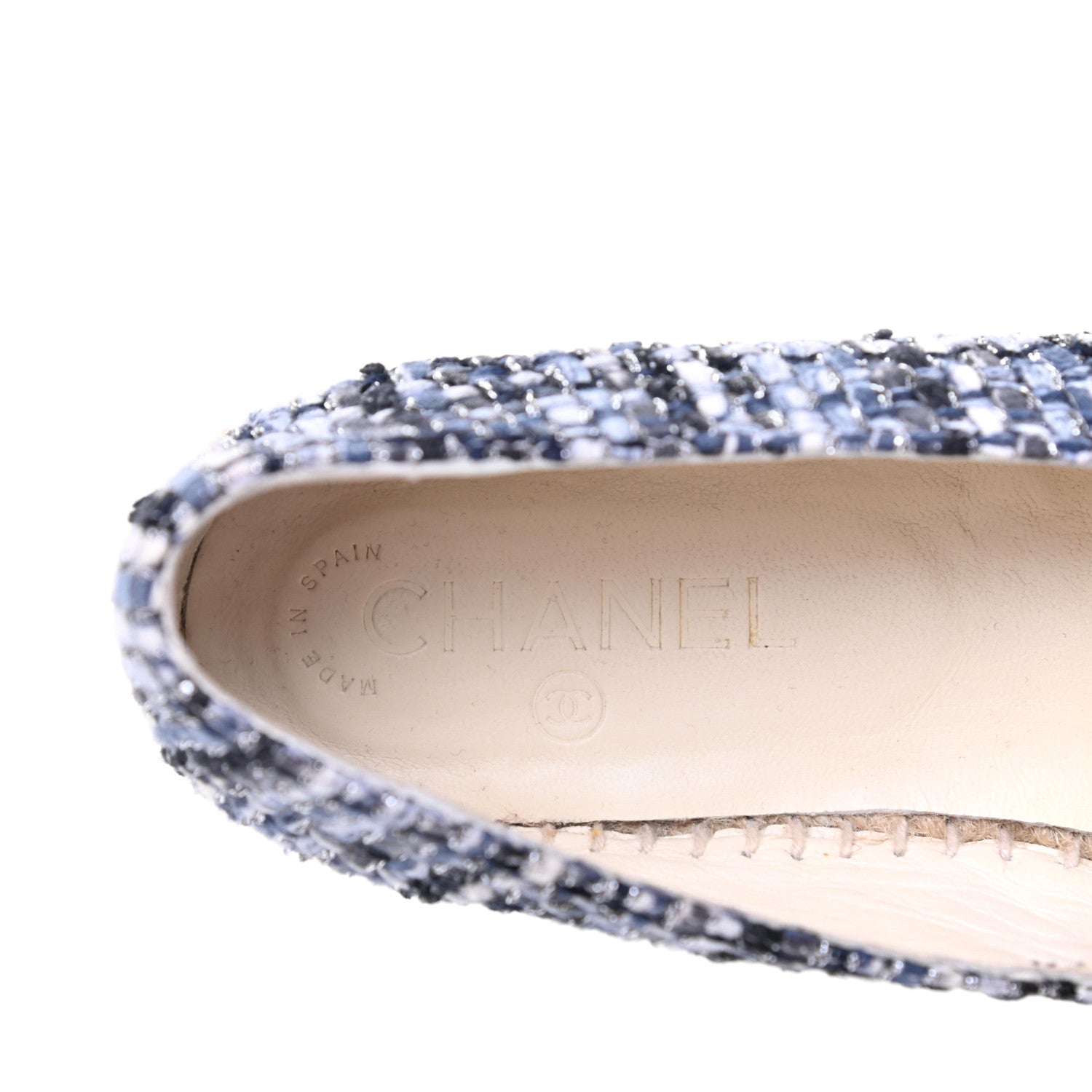Chanel Metallic Tweed Lambskin CC Espadrilles 39 Blue Black Silver 8 of 12