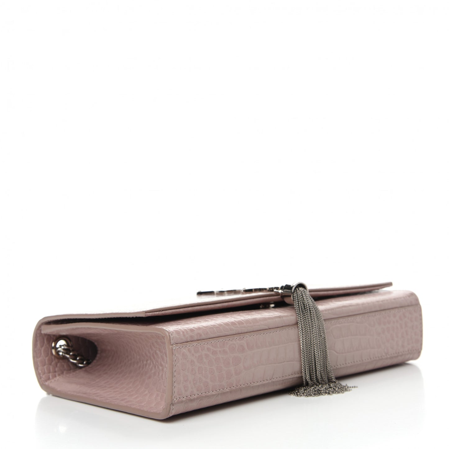 Calfskin Crocodile Embossed Medium Classic Monogram Kate Tassel Satchel Powder Pink