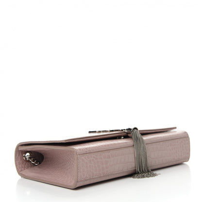 Saint Laurent Calfskin Crocodile Embossed Medium Classic Monogram Kate Tassel Satchel Powder Pink 4 of 10
