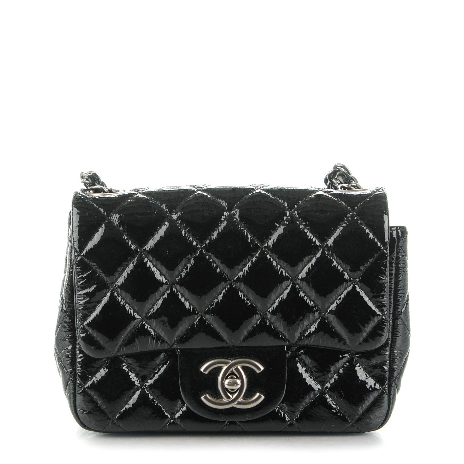 Chanel Distressed Patent Calfskin Quilted Mini Square Flap Black 1 of 8