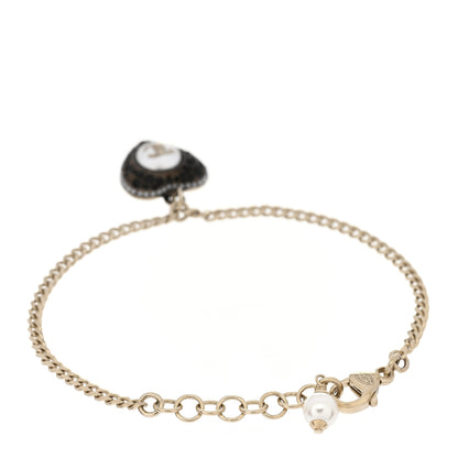Chanel Crystal Pearl Chain Heart Bracelet Gold 2 of 3