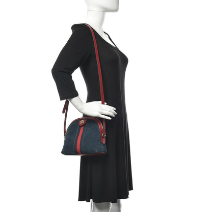 Gucci Suede Calfskin Web Small Ophidia Dome Shoulder Bag New Blue Romantic Cherry 2 of 14