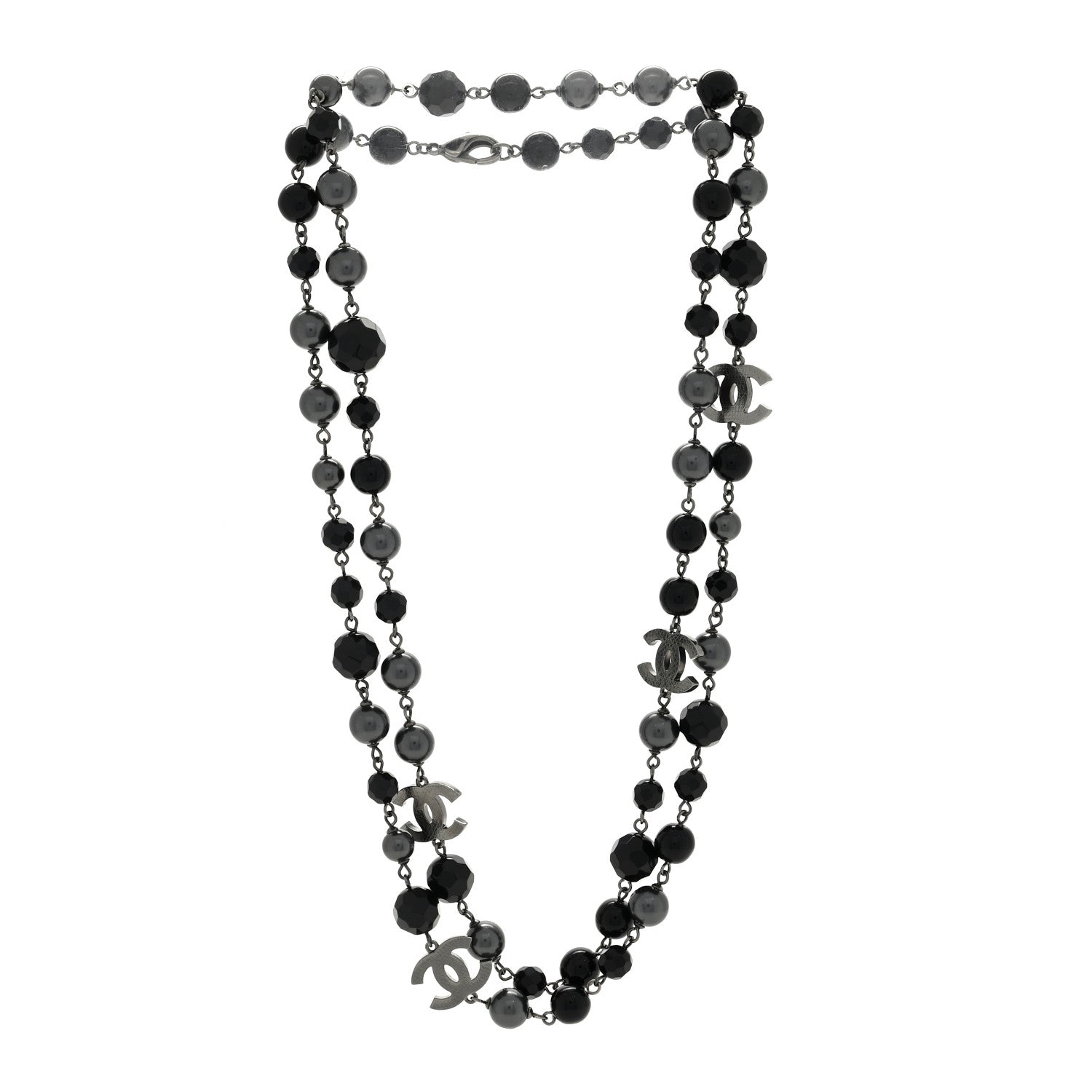Chanel Ruthenium Pearl Beaded CC Long Necklace Black 3 of 5