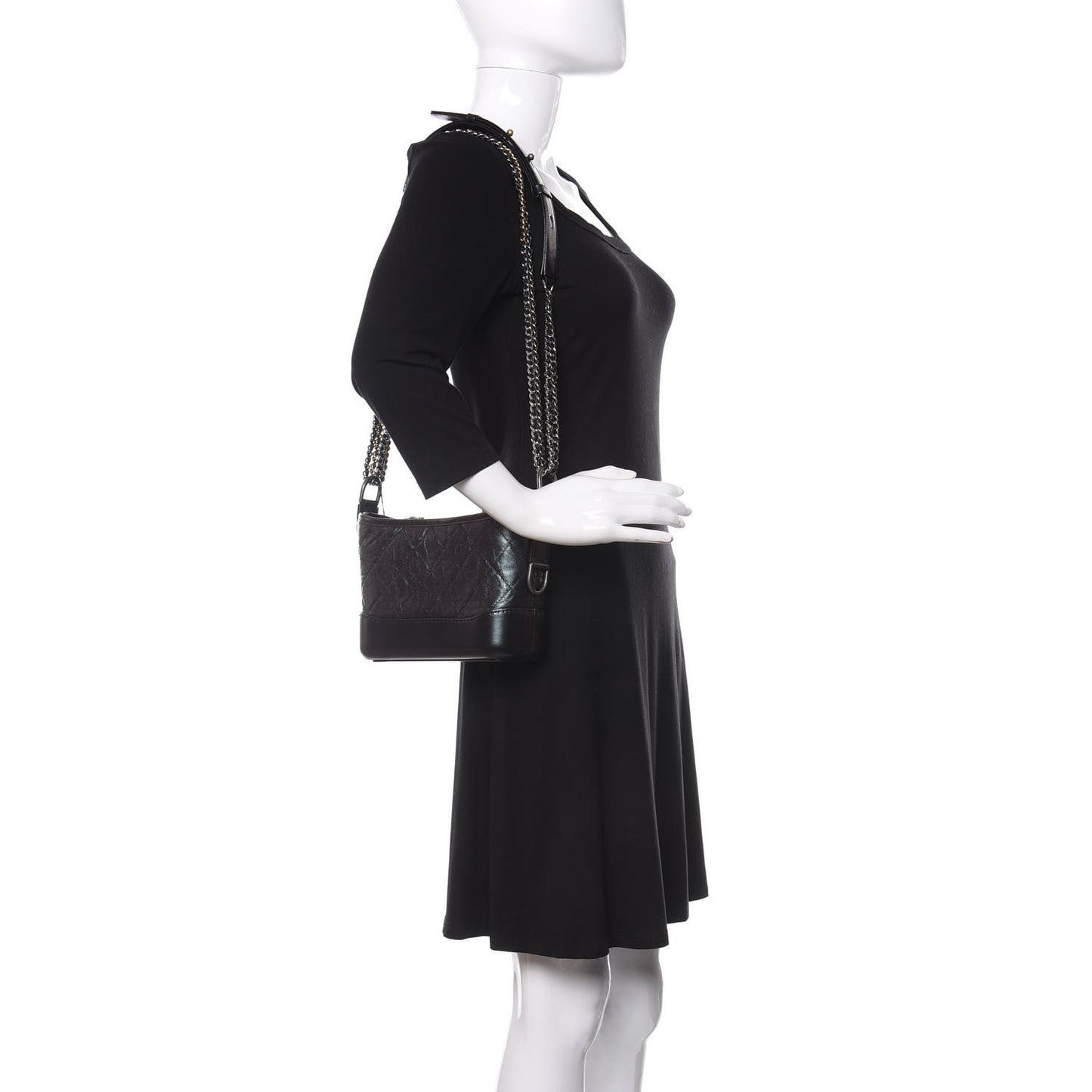 Iridescent Aged Calfskin Quilted Small Gabrielle Hobo Black
