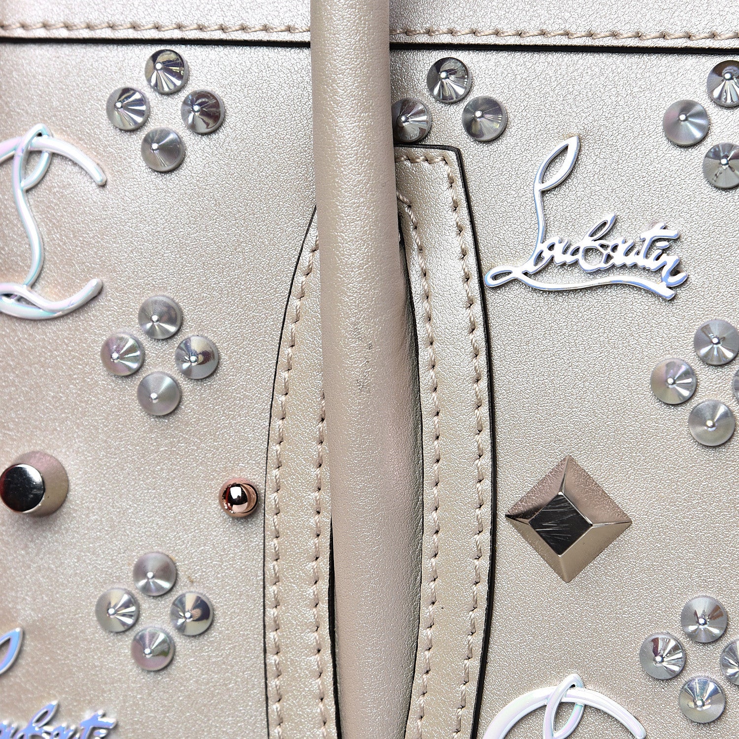 Christian Louboutin Calfskin Spikes Loubinthesky Medium Paloma Nude Platine 8 of 10