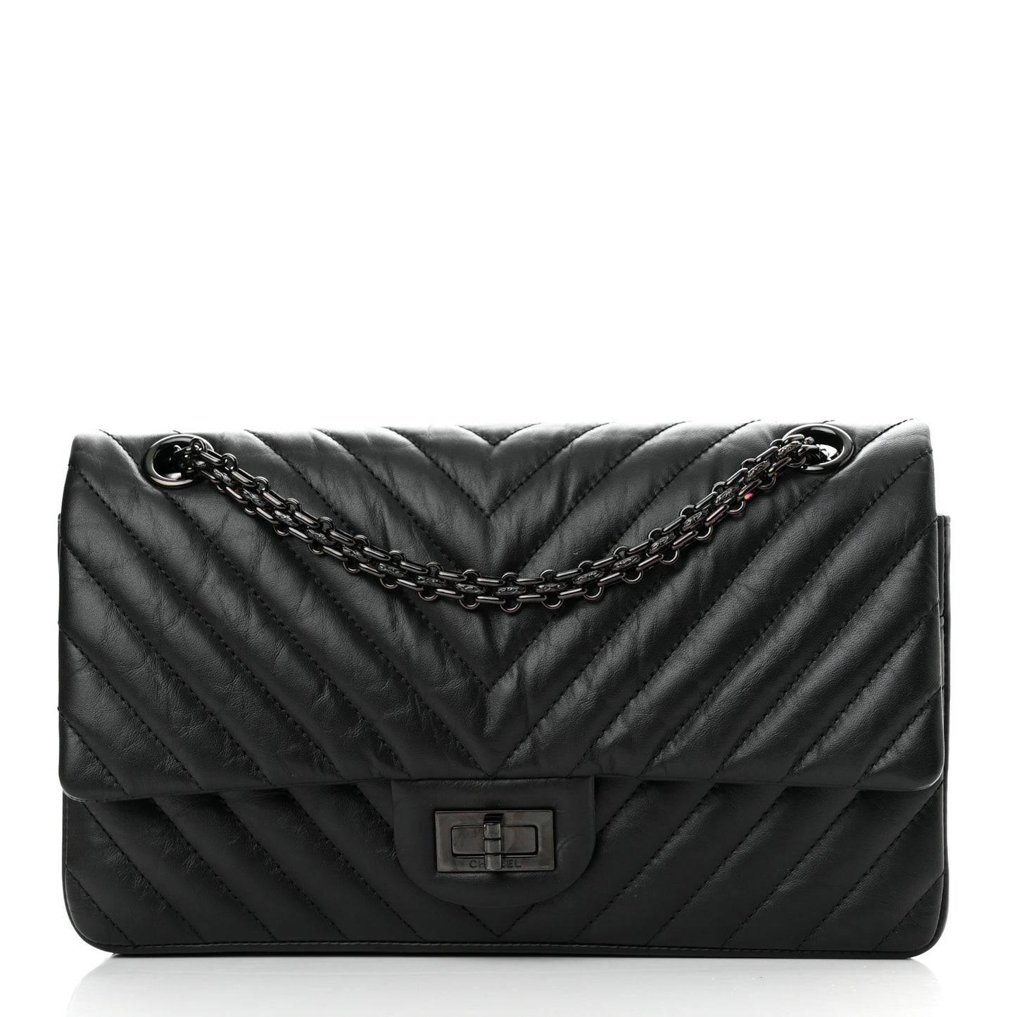 Aged Calfskin Chevron Quilted 2.55 Reissue 225 Flap So Black